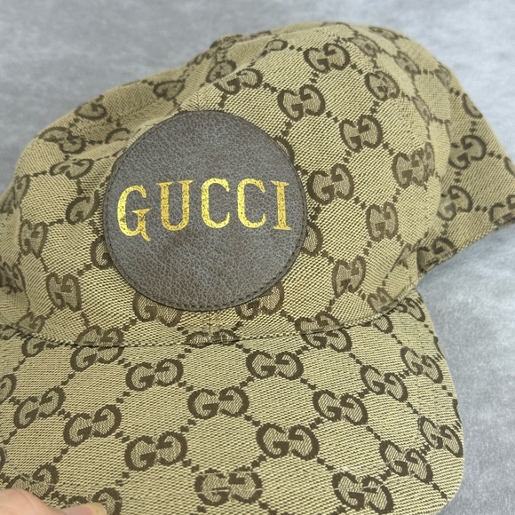 Authentic Gucci Gg Canvas Khaki Logo Patch Baseball Cap Hat Medium - Picture 12 of 13